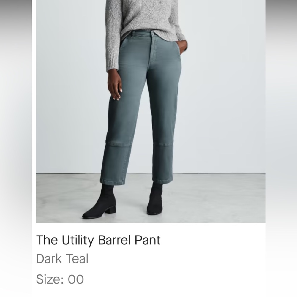 Everlane Utility Barrel Pant, dark teal, size 00